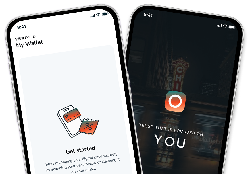 Two phones showing VeriYou wallet